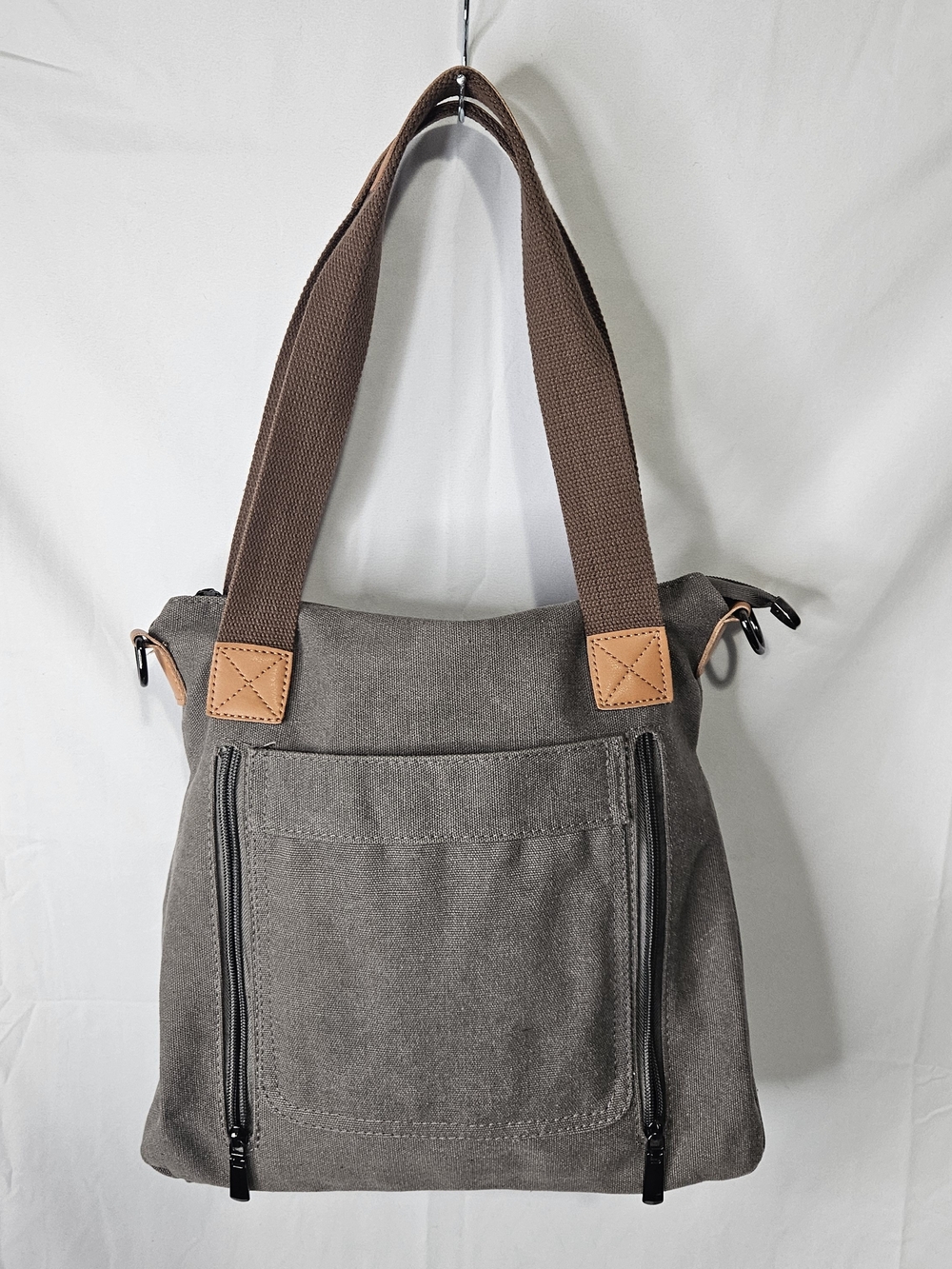 Women's Durable Large Capacity Gray Canvas Shoulder Tote Bag Commuter